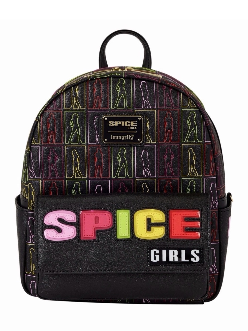 Loungefly Spice Girls Light Up Mini Backpack Zip, USB Cable, Black Multicolor